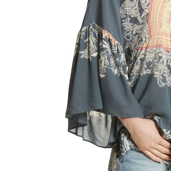 Free People Peasant Blouse Sunset Dream in Black Combo Tunic sz S - Picture 6 of 13